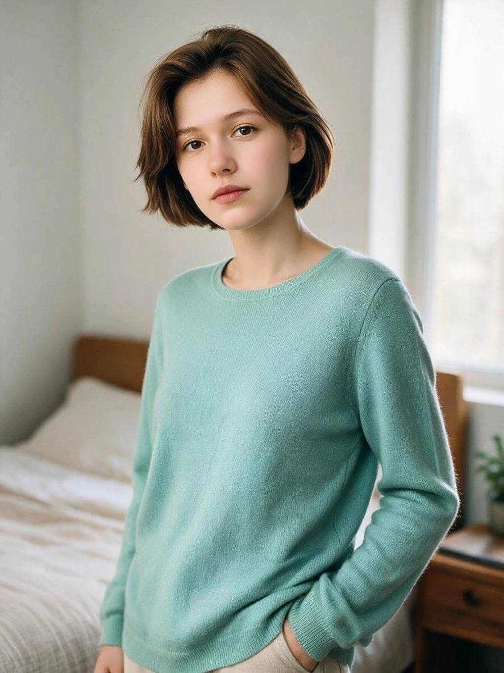 Cashmere Company Sweater Cashmere Crewneck in Green Size Small